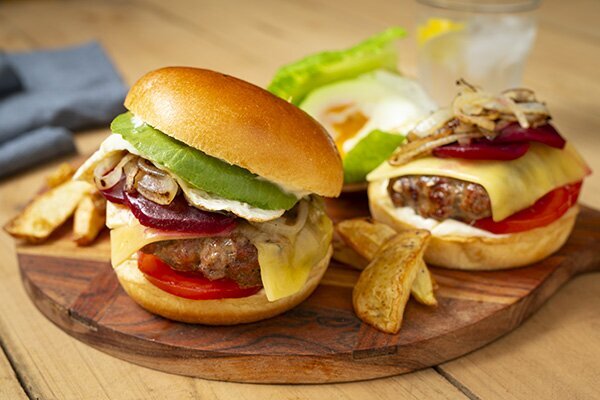 Ultimate Aussie Burger with Beetroot, Fried Egg, Cheese and Wedges