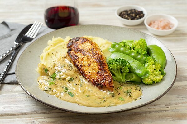 Creamy Garlic Chicken with Mash and Greens