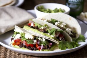 Family Favourite Veggie Tacos with Creamy Avocado Dip, Pickled Red Onion & Fetta