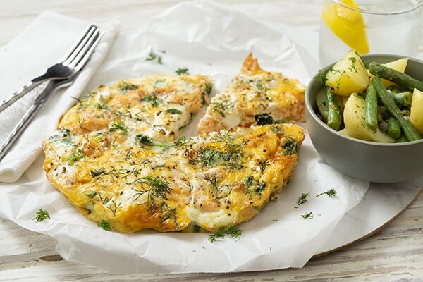 Salmon and Goats Cheese Frittata with French Style Potato Salad