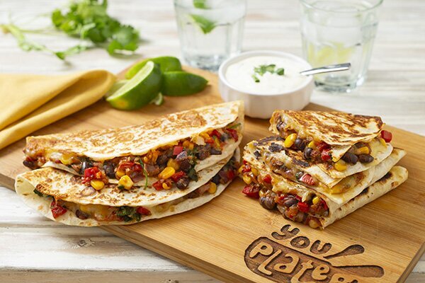 Southwest Veggie Quesadillas with Coriander Lime Sour Cream