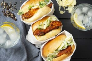 Buffalo Chicken Burger with Ranch Salad and Wedges