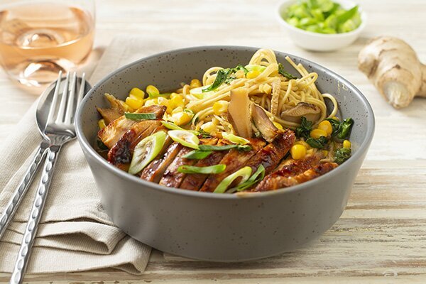 Ginger Glazed Chicken Ramen in a Shitake Mushroom Broth