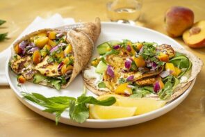 Hot Honey Haloumi With Peach Salsa