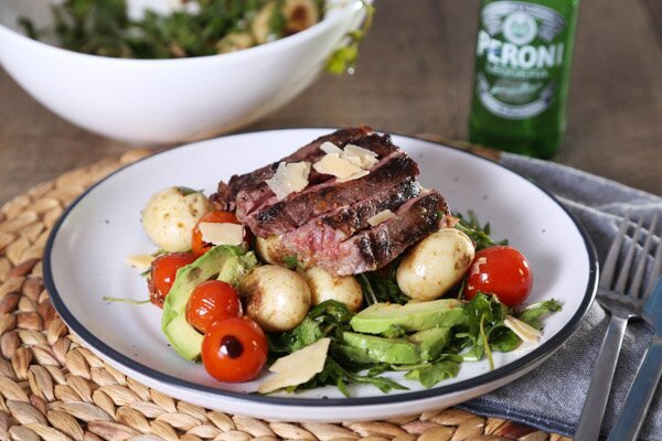 Porterhouse Steak with Rocket, Blistered Tomatoes & Potato Salad with Avocado