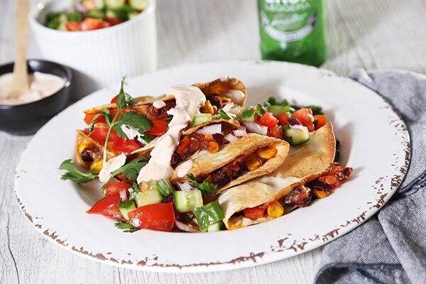 Cheesy Bean & Corn Quesadilla with Salsa & Sour Cream