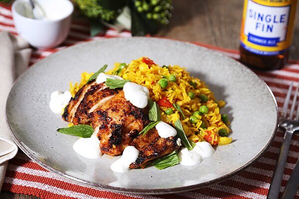 Mild Peri Peri Chicken with Veggie Packed Rice Yoghurt and Mint