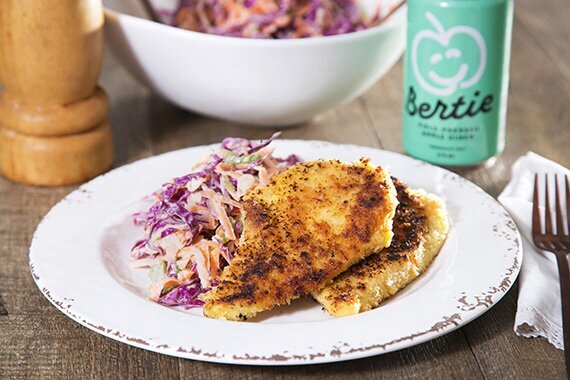 Panko Crumbed Chicken Schnitzel with a Healthy Apple Slaw