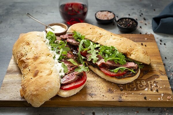 Pub Style Steak Sandwich with Caramelised Onions and Garlic Aioli