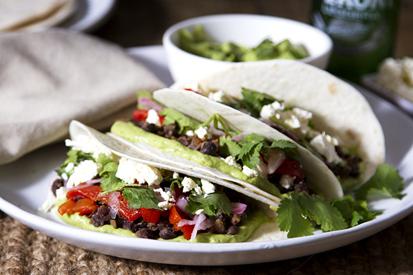 Favourite Veggie Tacos with Creamy Avocado Dip, Pickled Red Onion and Fetta