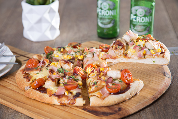 Barbeque Chicken Pizza with Bacon and Sweetcorn