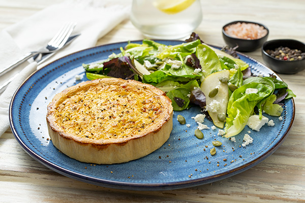 Quick and Easy Quiche Lorraine with Pear and Fetta Salad
