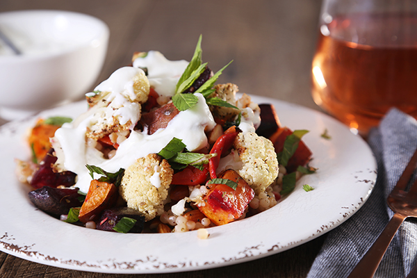 Spiced Cauliflower with Pearl Couscous, Sweet Potato & Garlic Yoghurt