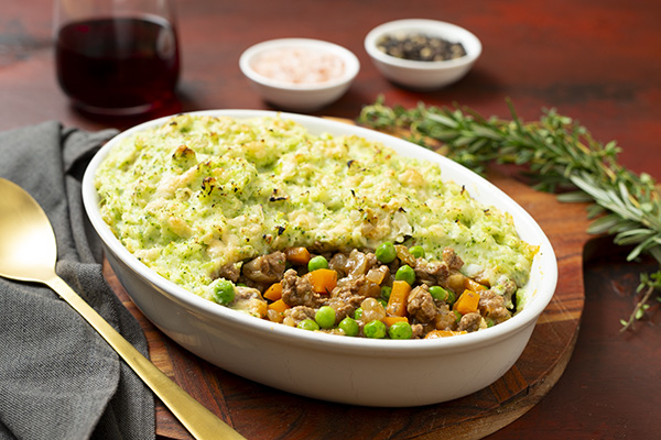 Beef and Lamb Shepherds Pie Topped with Veg Mash