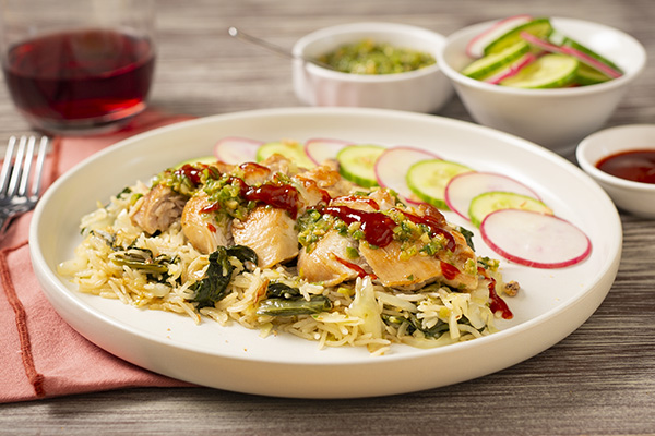 One Pot Ginger Chicken Rice with Cucumber and Radish