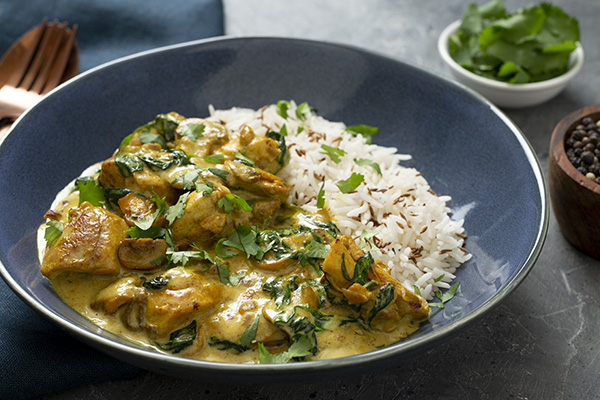 Creamy Chicken Saag with Mushrooms and Cumin Basmati Rice