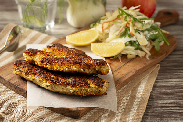 Herb and Parmesan Crumbed Chicken Cutlet with Apple and Fennel Slaw