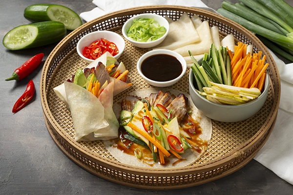 Hoisin Duck Pancakes with Stir Fried Vegetables