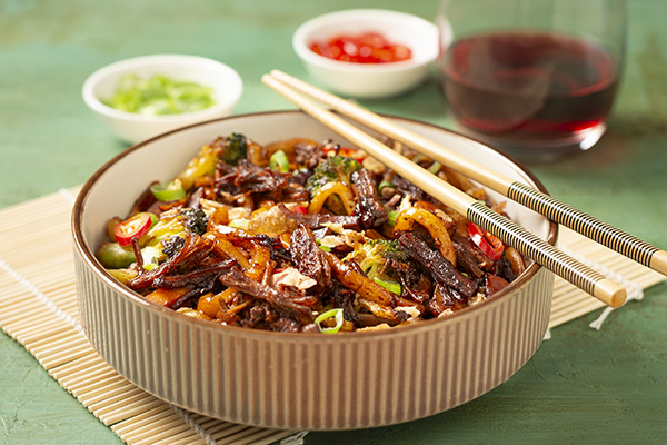 Speedy Beef Noodle Stir Fry with Soy Honey Sauce