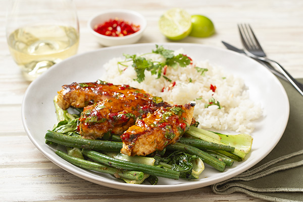 Sweet Chilli Lime Chicken with Asian Veg and Coconut Rice