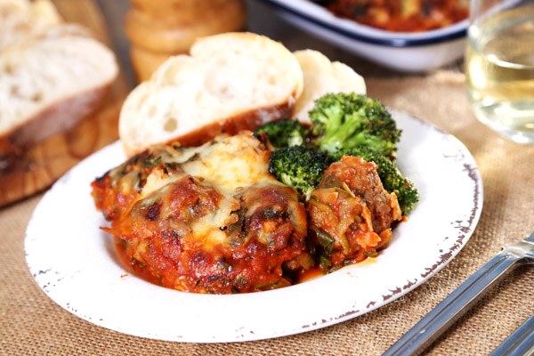 Cheesy Baked Meatballs with Broccoli and Ciabatta