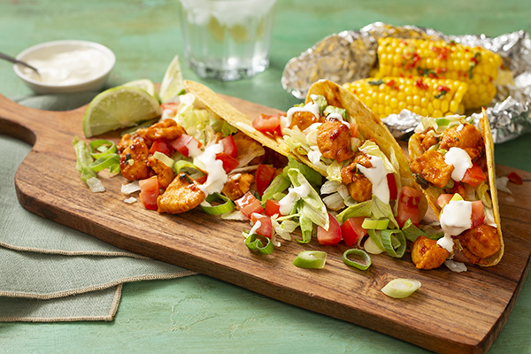Saucy Adobo Chicken in Crispy Tacos with Sweetcorn