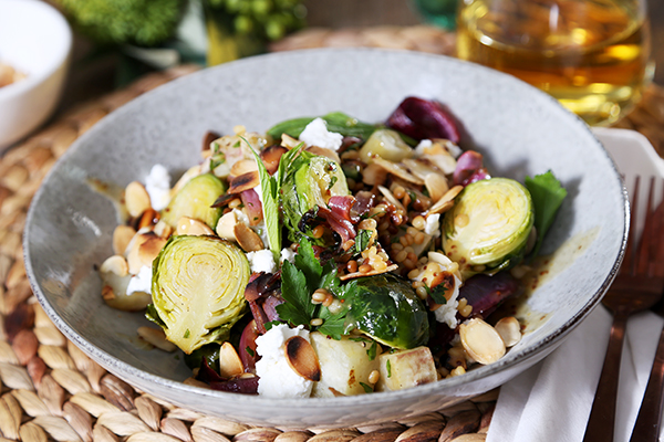 Pearl Cous Cous and Winter Vegetable Salad Brussels Sprouts and Goats Cheese