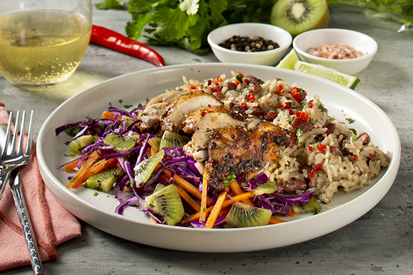 Roasted Caribbean Chicken with Kiwifruit Salad