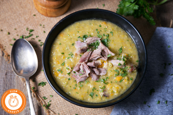 Slow Cooker Pea and Ham Soup with Shredded Ham
