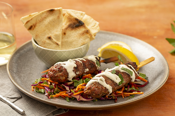 Fast Koftas with Chopped Salad, Tzatziki and Pita