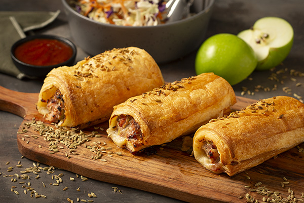 Empire Pastry Pork and Fennel Rolls with Grated Apple, Bacon and Smokey Tomato Relish