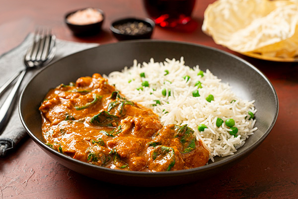 Almost Ready Butter Chicken with Basmati Rice and Pappadams