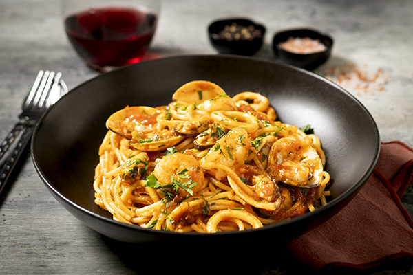 Classic Seafood Spaghetti Marinara with Parsley, White Wine and Rich Tomato Sauce
