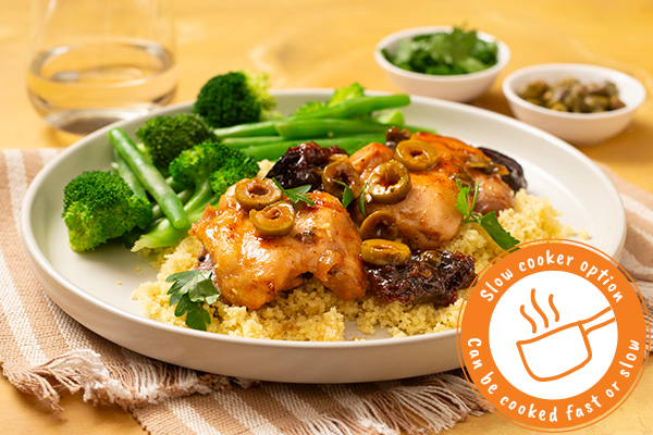 Chicken Marbella with Couscous and Green Veg