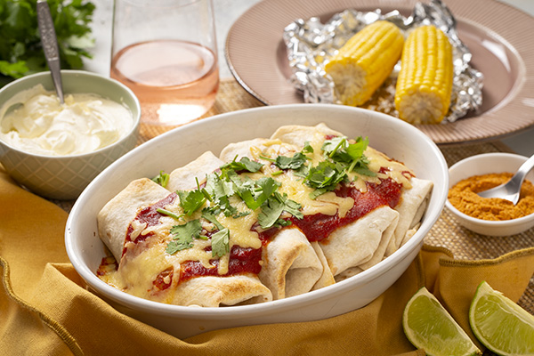 Vegetarian Enchiladas with Corn on the Cob