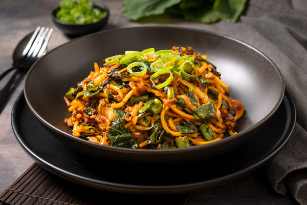 Korean Beef Noodles with Gochujang Sauce, Kai Lan and Hokkien Noodles