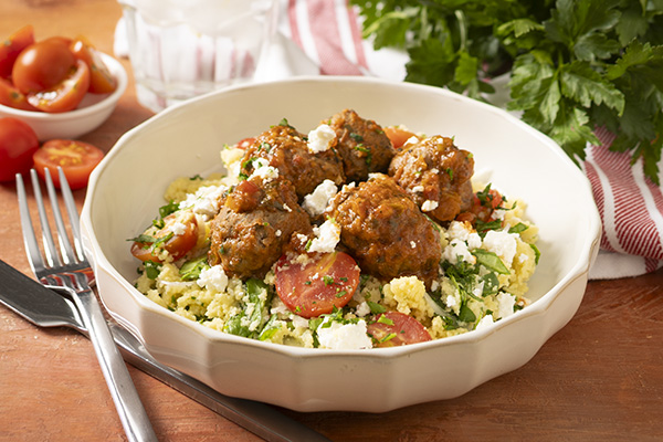 Speedy Tuscan Meatballs with Veg and Herb Couscous