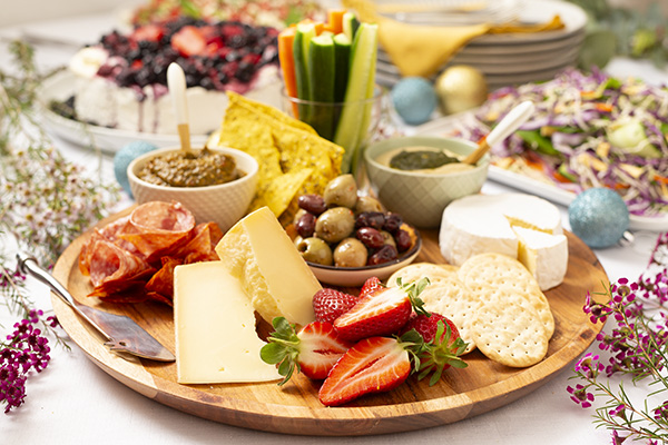 Artisan Cheese & Charcuterie Platter, with Summer Berries & Mediterranean Dips