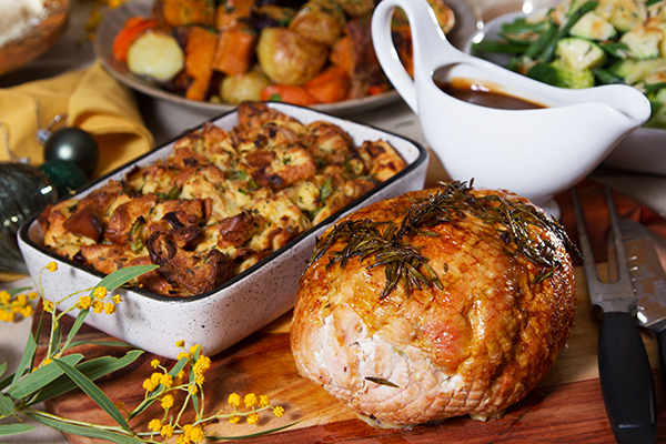 Free Range Turkey Roll, Rosemary Butter Seasoning, with Cranberry Stuffing and Rich Pan Gravy