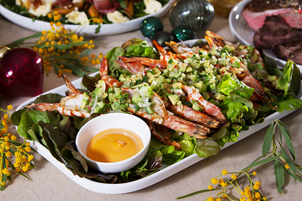 Shark Bay Prawns, Butterflied and Grilled with a Honey Chilli Dressing