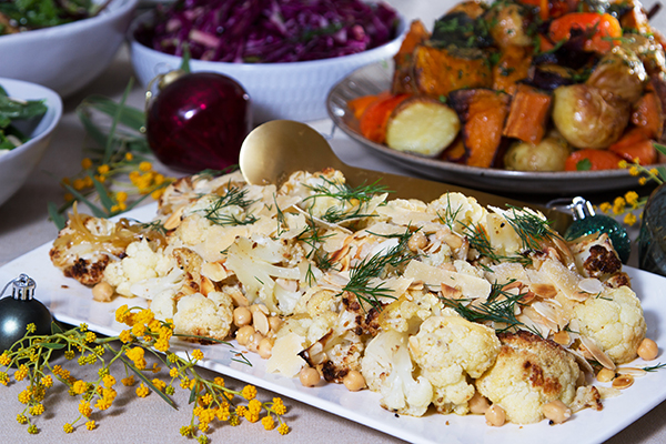 Parmesan Roasted Cauliflower, with Toasted Almonds and Brown Butter Honey Dressing