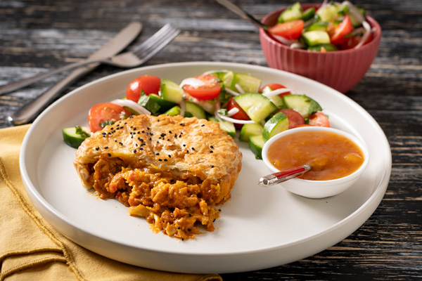 Locally Made Butter Chicken Pies With Fresh Cucumber and Mint Salad