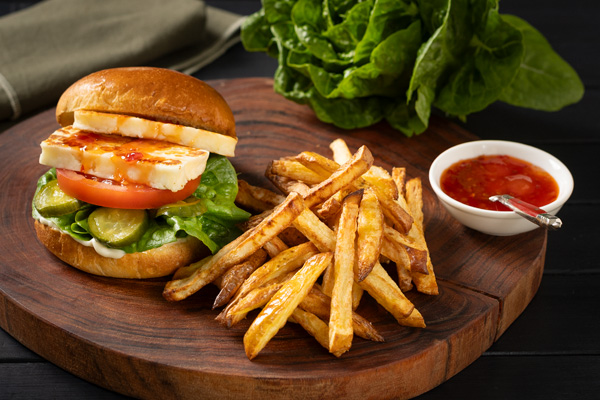 Grilled Haloumi Burger with Fries
