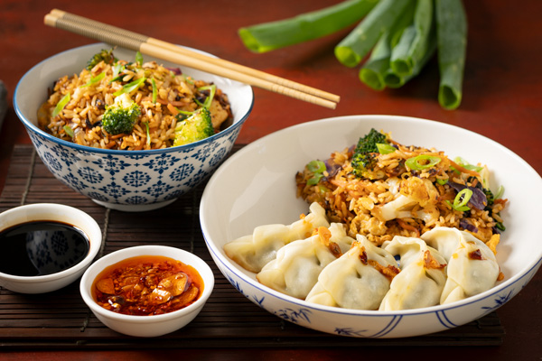 Quick Vegetarian Dumplings with Fried Rice