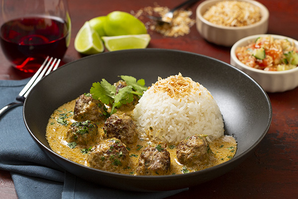 Meatball Beef Rendang with Basmati Rice and Toasted Coconut