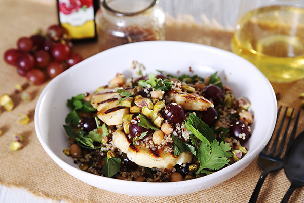 Grape, Haloumi & Tri Colour Quinoa with Chickpeas & Pomegranate Molasses Dressing