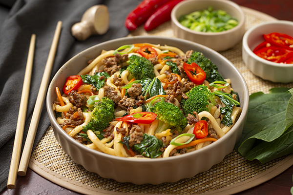 Beef & Broccoli Udon with Choy Sum