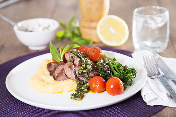 Lamb with Creamy 1 Minute Polenta, Mint Gremolata and Broccoli