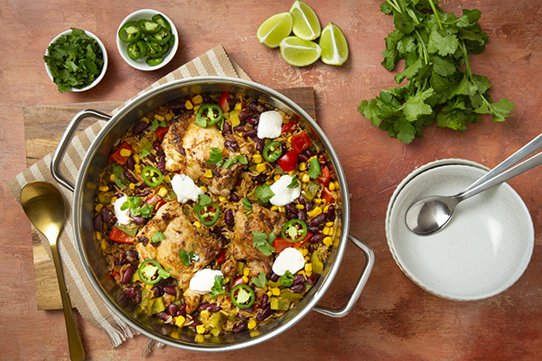 One Pot Chicken Mexican Rice with Sour Cream