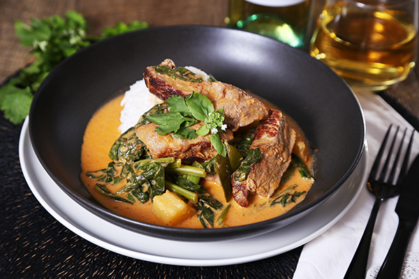 Thai Red Beef Curry with Rice, Kai Lan and Pineapple